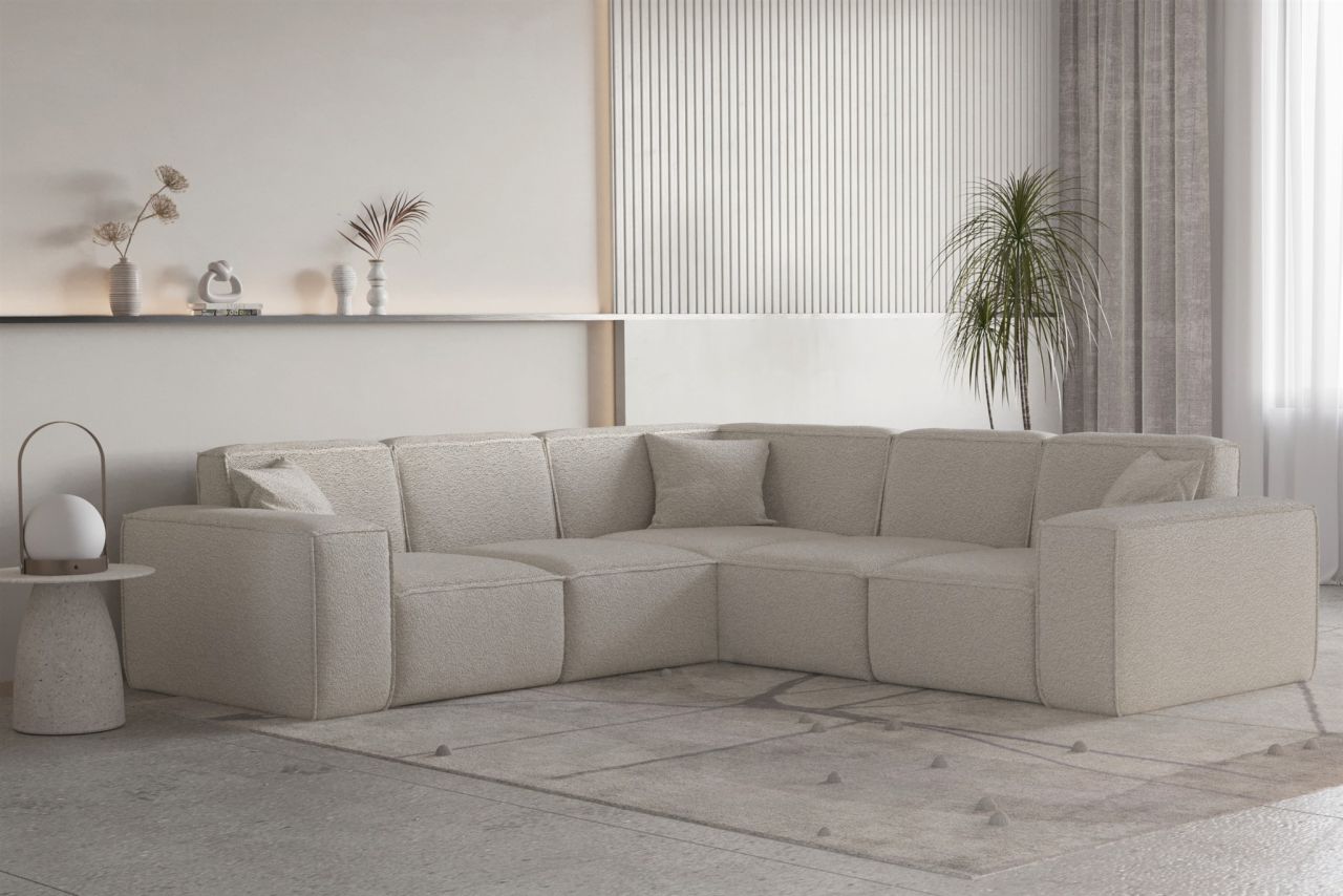 Ecksofa Designersofa CELES PREMIUM Stoff Ascot Bukla Beige Seite Universal