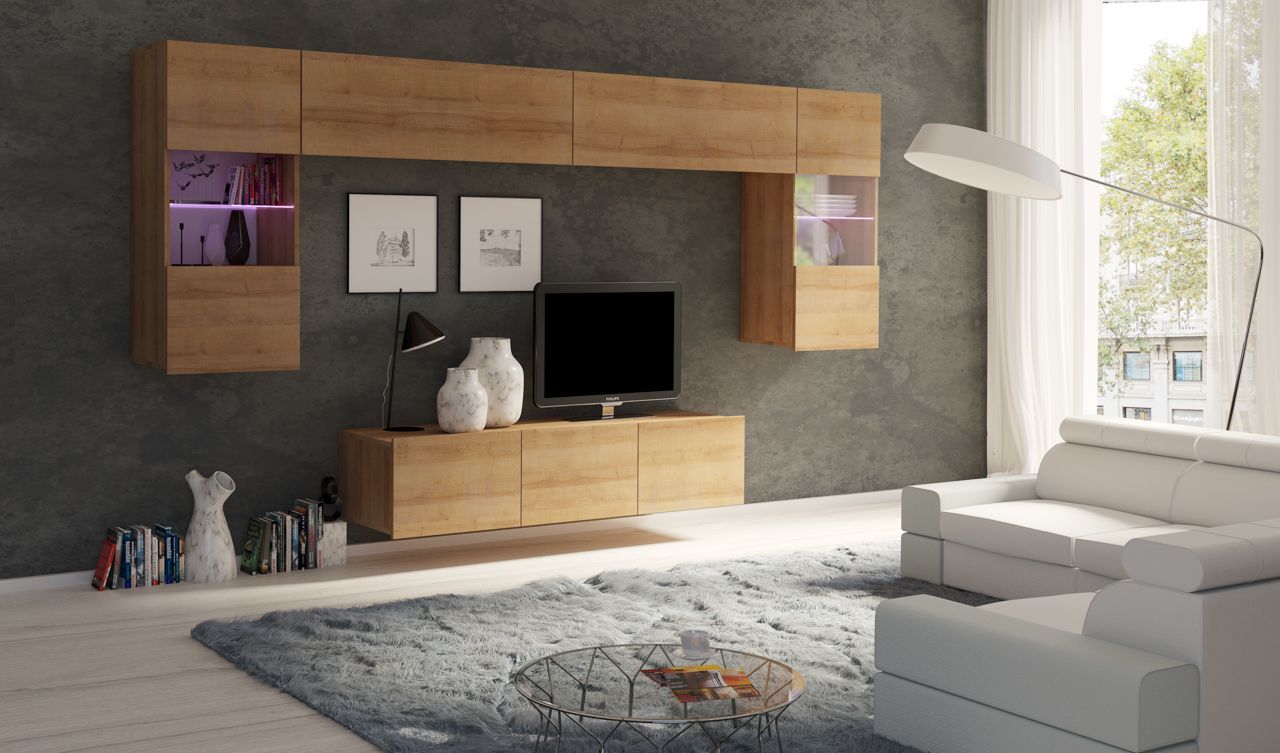 Mediawand Wohnwand 5 tlg - LABRI 2 - Sonoma Eiche matt
