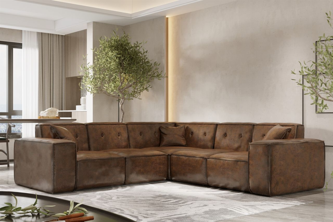 Ecksofa Designersofa CESINA Stoff Gobi (Vintage Look) Braun Seite Universal