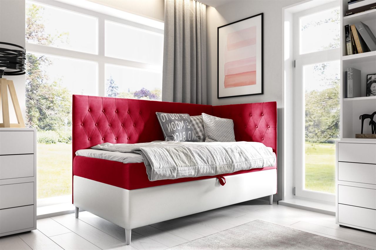 Boxspringbett Gästebett Kinderbett FINJA Nr.3 90x200cm Weiss-Rot Seite Rechts