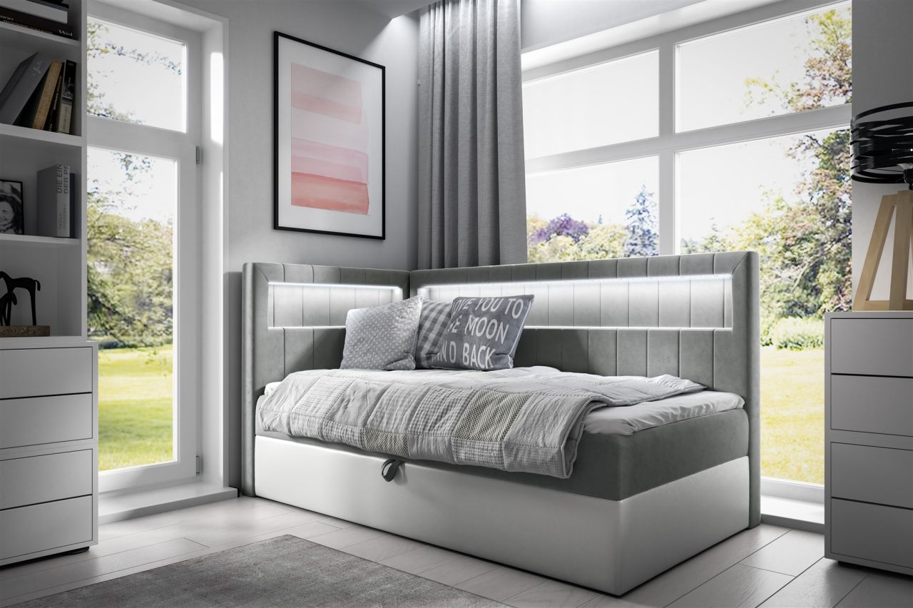 Boxspringbett Gästebett Kinderbett FABIAN Nr.3 80x200cm Weiss-Grau Seite Links