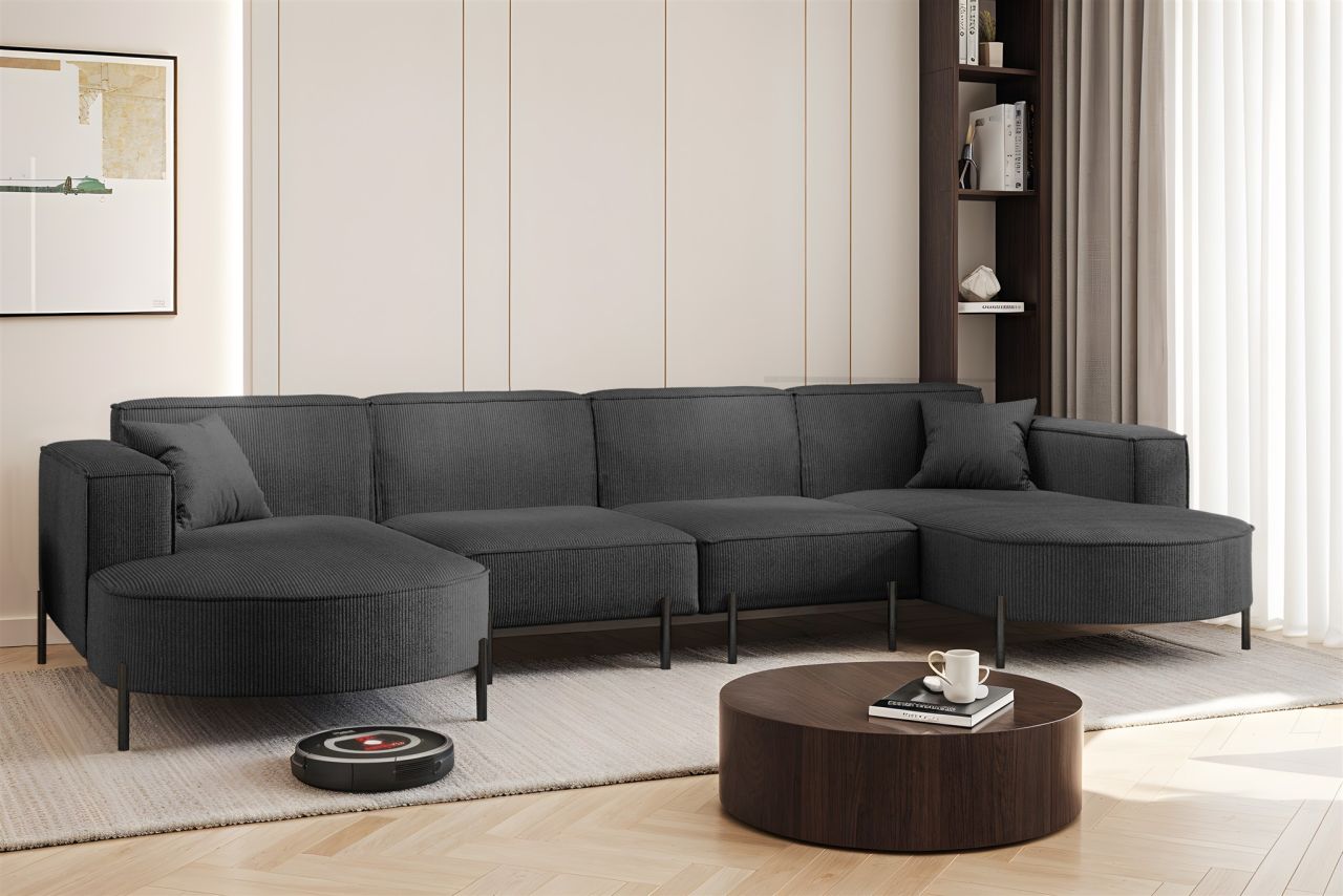 Wohnlandschaft U-Form Sofa VALENCIA XL in Stoff Scala Anthrazit