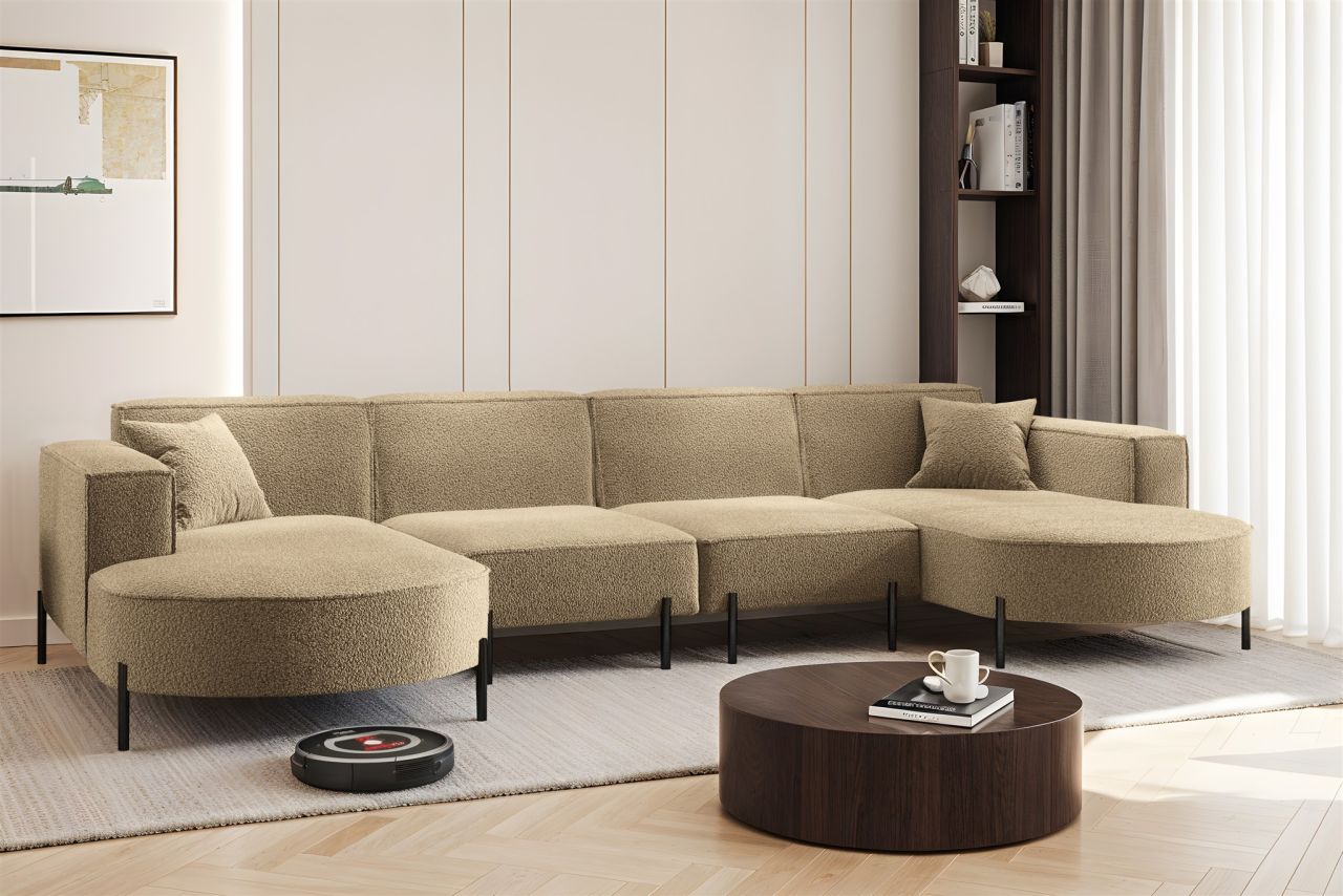 Wohnlandschaft U-Form Sofa VALENCIA XL in Stoff Quelle Hellbraun