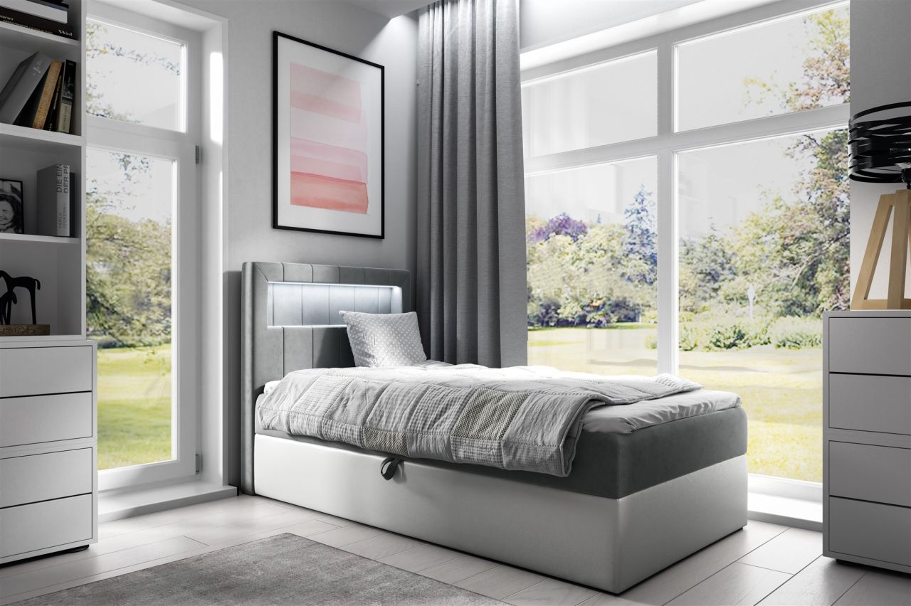 Boxspringbett Gästebett Kinderbett FABIAN Nr.1 80x200cm Weiss-Grau