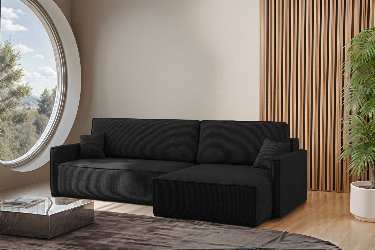 Ecksofa Schlafsofa Sofa LOUIS Stoff Scala Dunkelanthrazit Ottomane Rechts