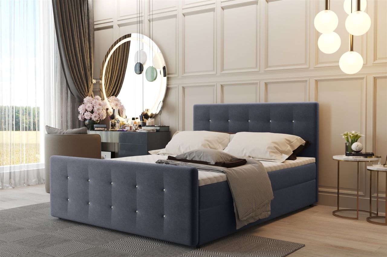 Boxspringbett Schlafzimmerbett CARLOS 180x200cm Stoff Soro Jeans inkl.Bettkasten