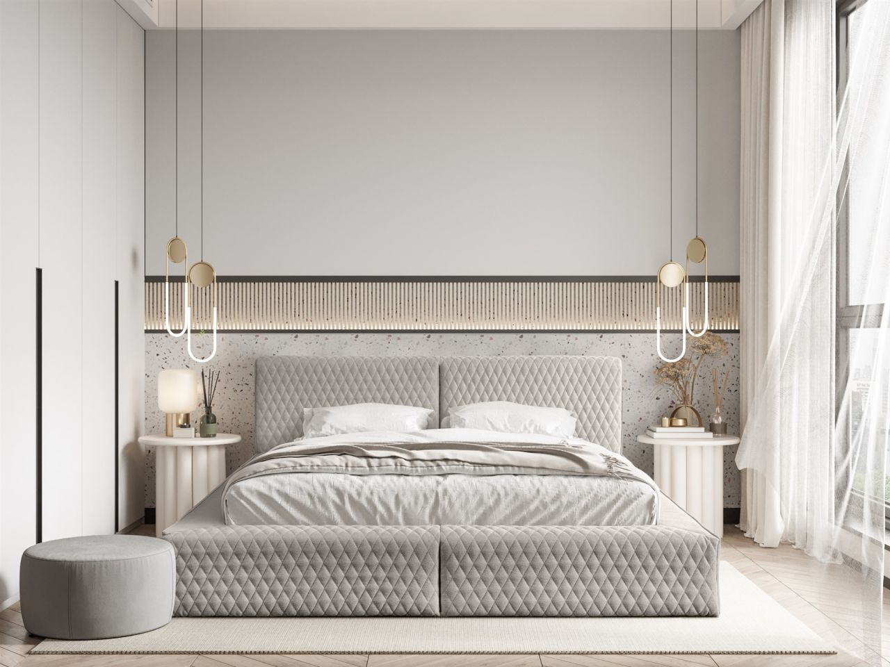 Polsterbett Doppelbett JORDAN 180x200cm in Stoff Boston Creme