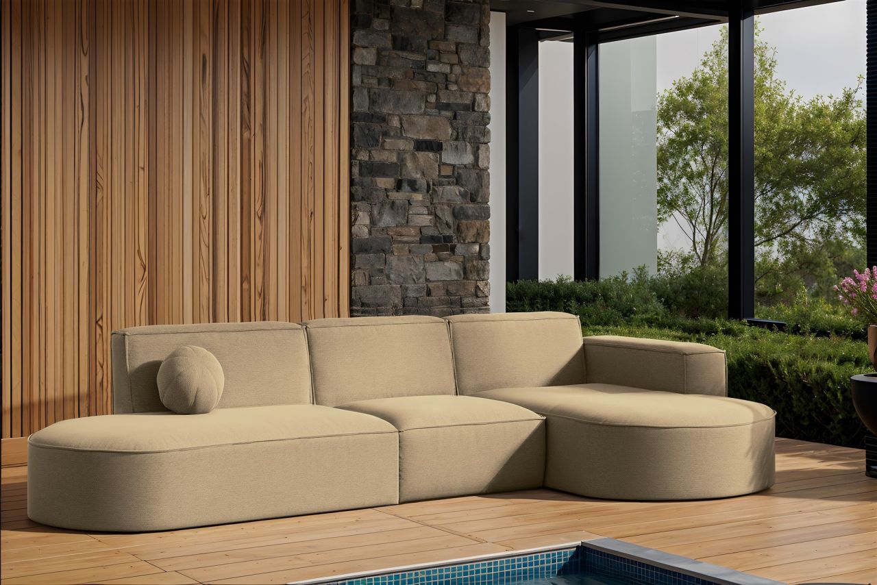 Garten Ecksofa SUNDAY in wetterfester Stoff ART-N Beige Ottomane Rechts