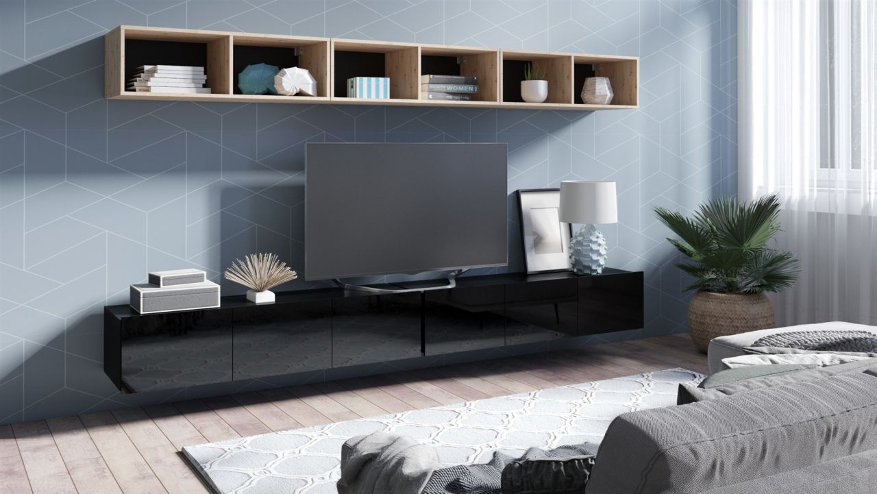 Mediawand Wohnwand 5 tlg - KAVOS 21 - Schwarz Hochglanz