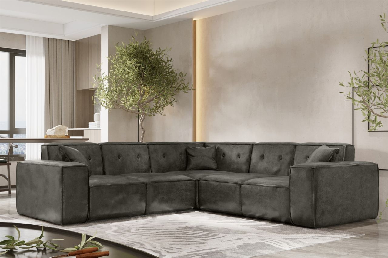 Ecksofa Designersofa CESINA Stoff Gobi (Vintage Look) Anthrazit Seite Universal