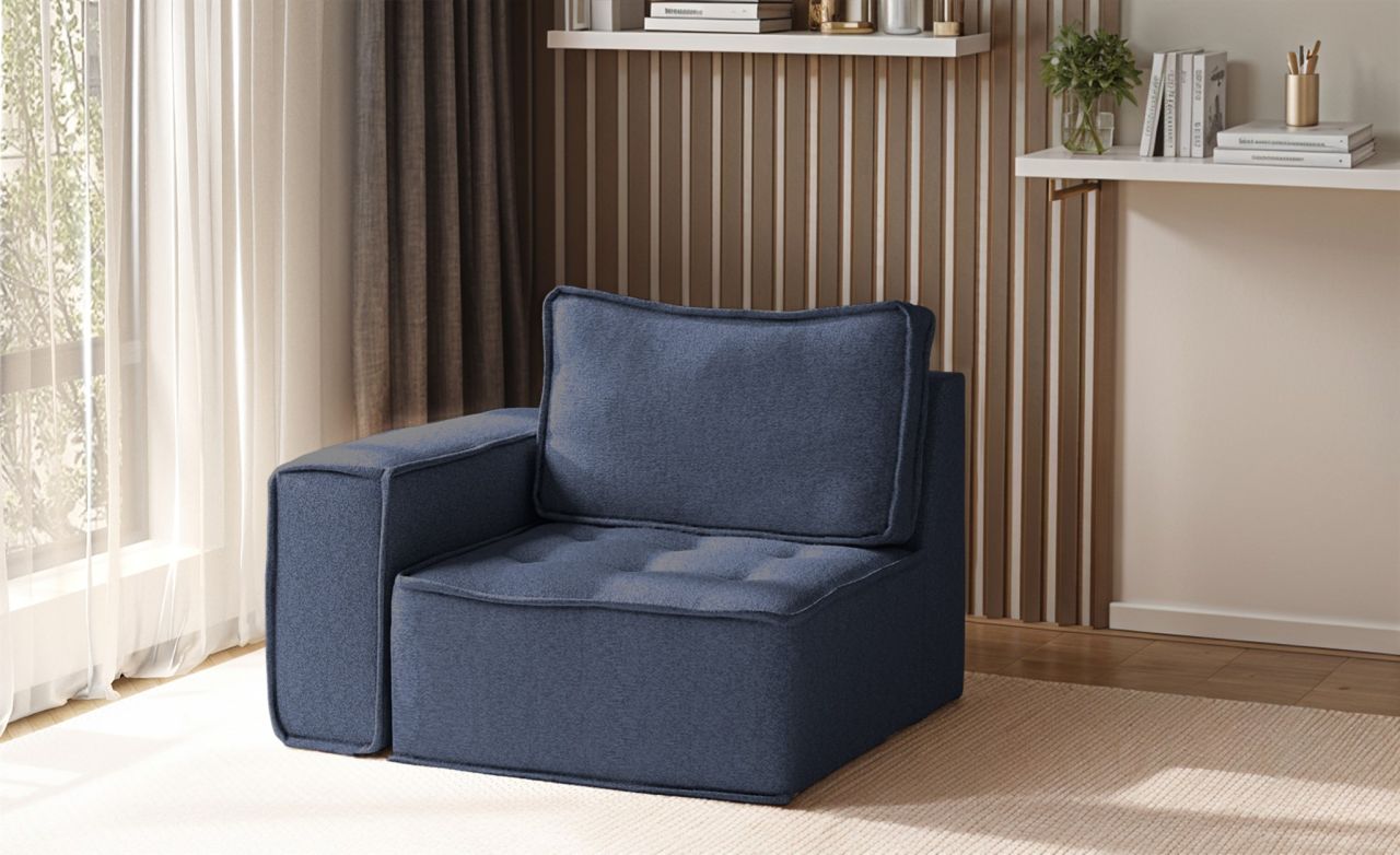 Sessel SANDE 1-Sitzer Modul Stoff Raven Blau Seite Links