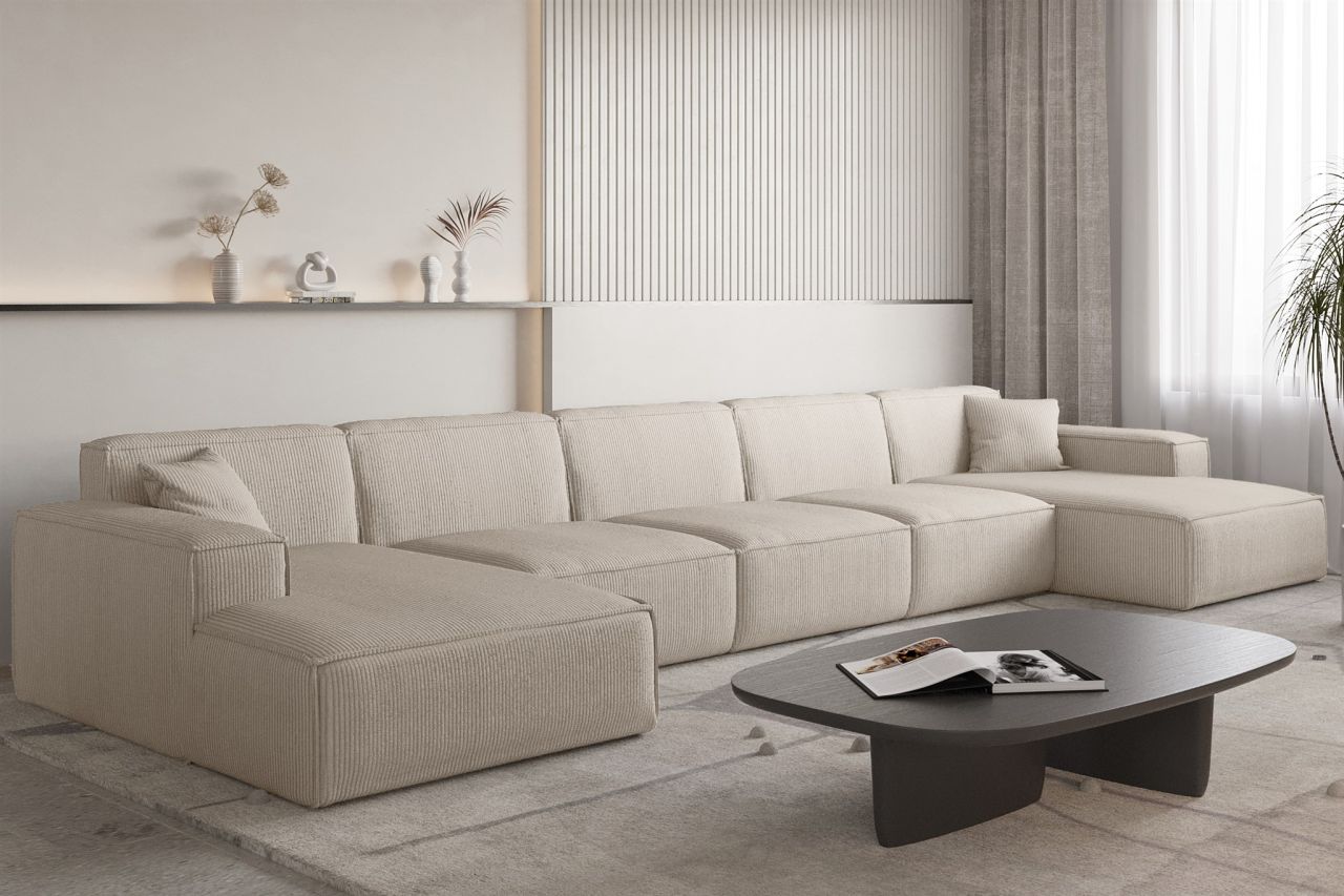 OUTLET Wohnlandschaft Sofa U-Form CELES PREMIUM XL in Stoff Scala Hellbeige