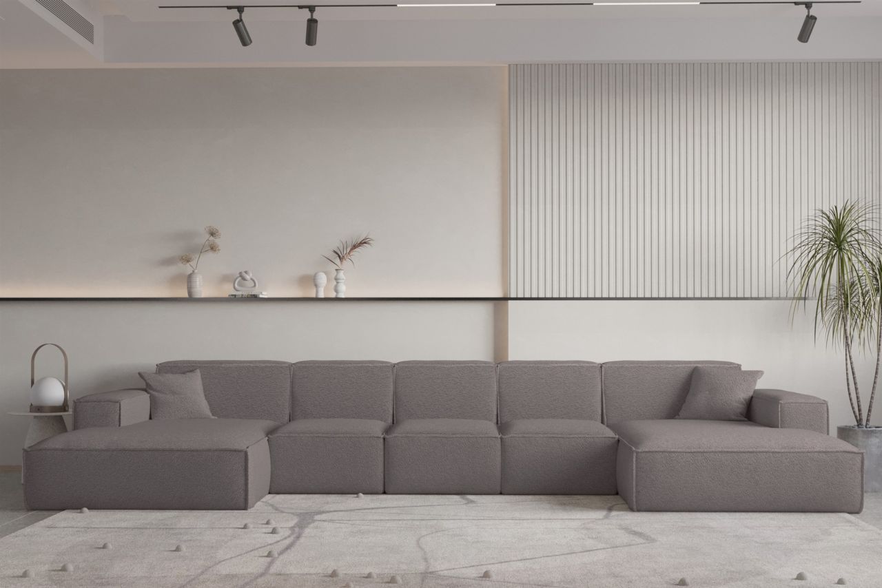 Wohnlandschaft U-Form CELES PREMIUM XL in Stoff Ascot Bukla Taupe