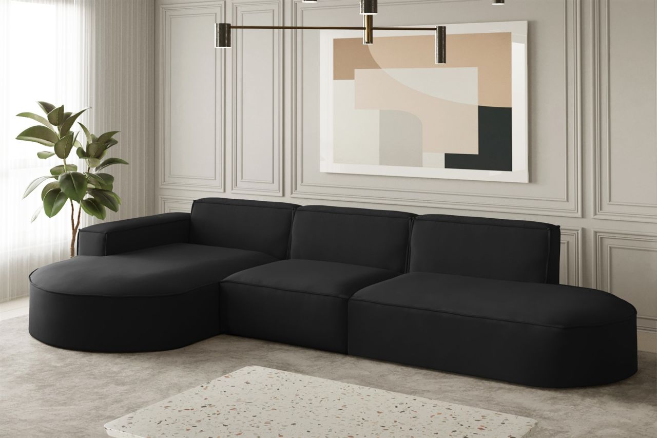 Ecksofa Designersofa PALMA in Stoff Opera Velvet Schwarz Ottomane Links