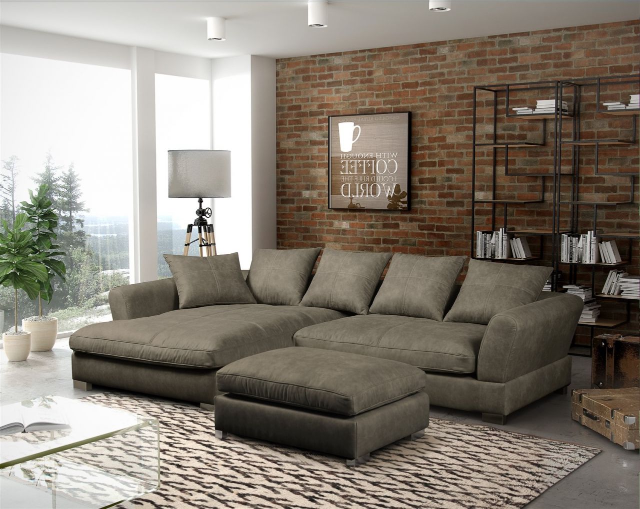 Couchgarnitur TIZIAN L-Form Wildlederoptik-Grau/Otto..Links + Hocker