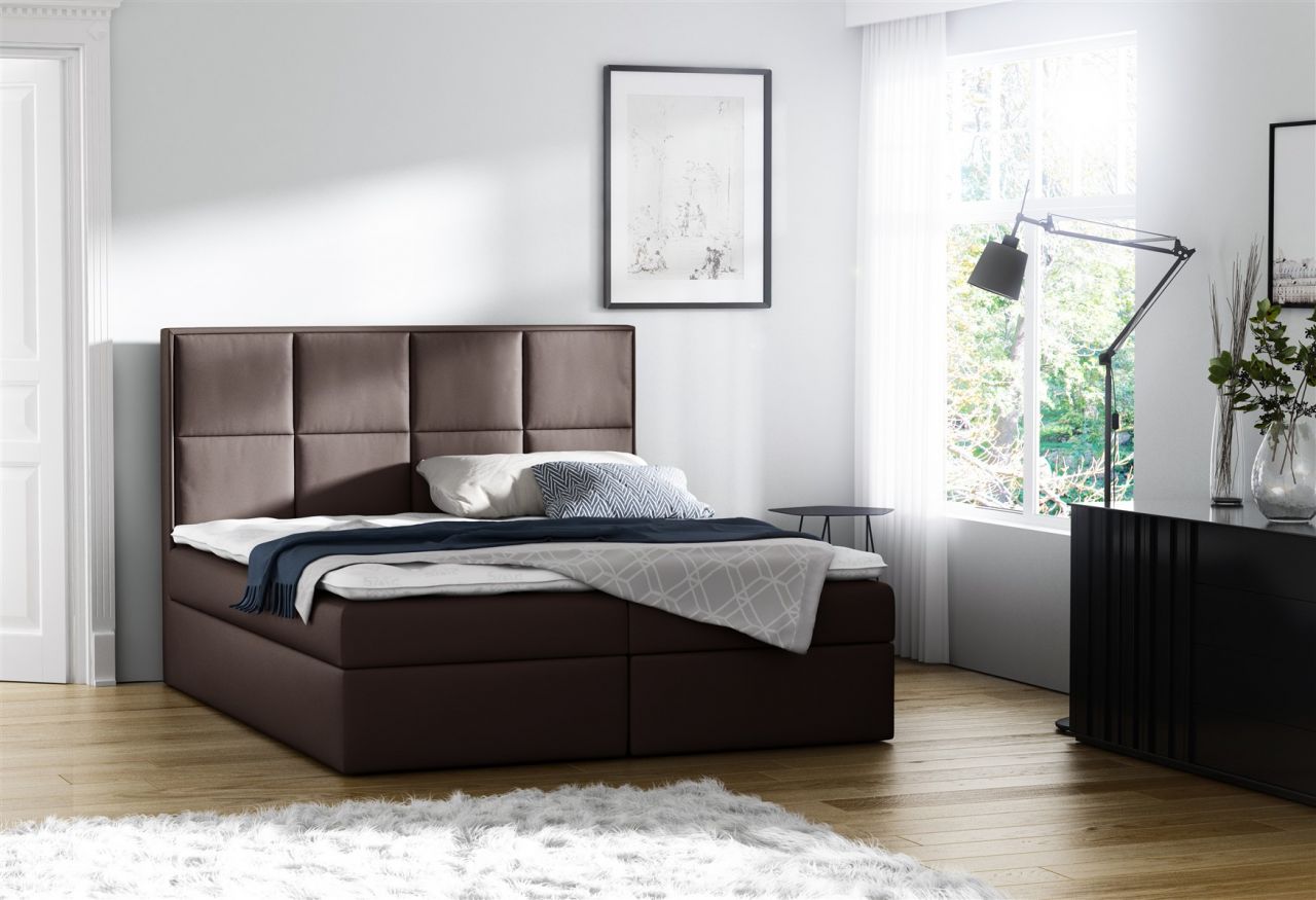 Boxspringbett Bett MEDIANO Kunstleder Braun 140x200cm inkl.Bettkasten