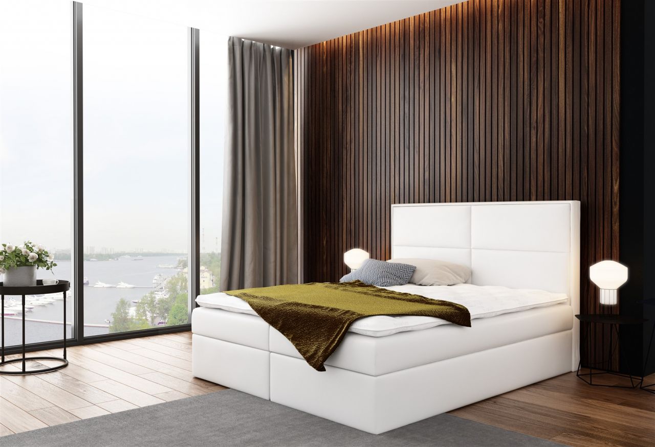 Boxspringbett Bett DERBI Kunstleder Weiss 160x200cm inkl.Bettkasten