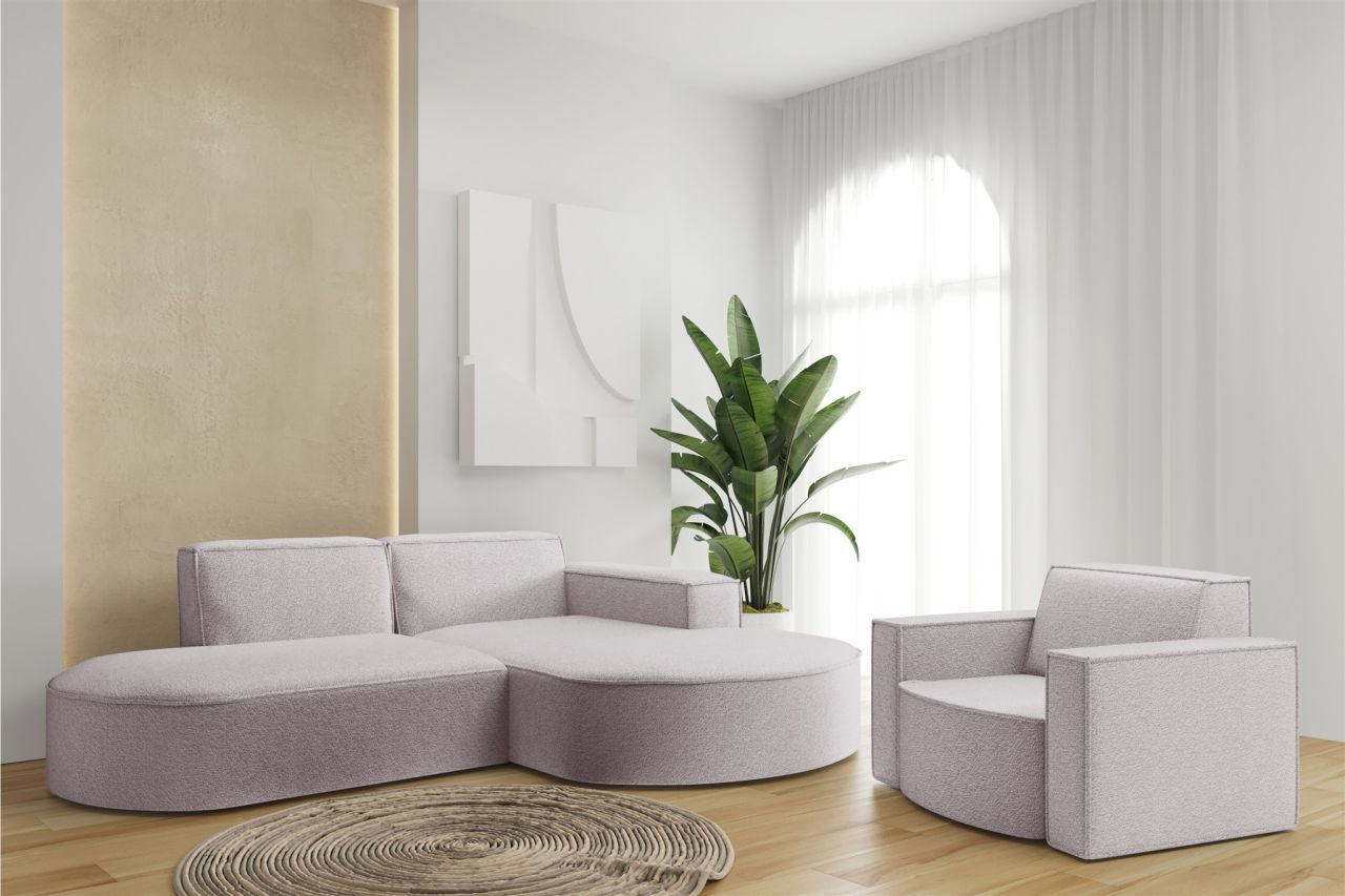 Sofa Set 2-teilig Sessel und Ecksofa PALMA XS Stoff Ascot Rose Ottomane Rechts