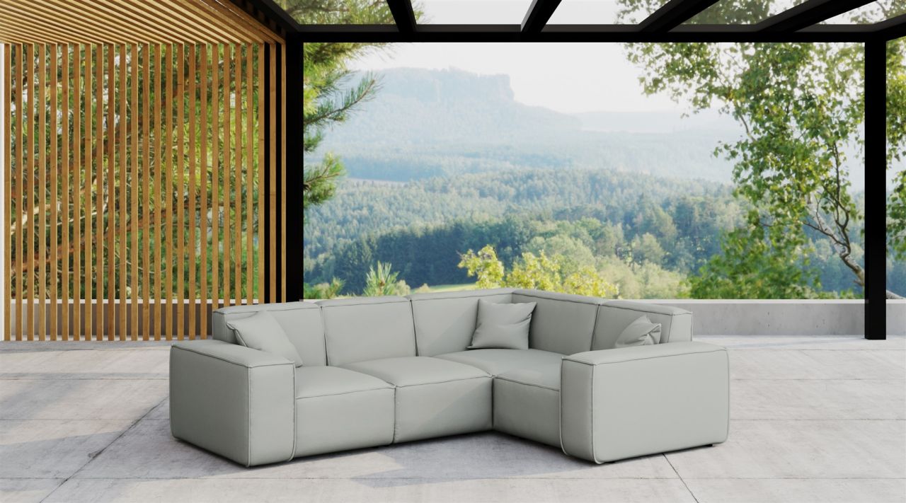 OUTLET Garten Ecksofa SUMMER wetterfester Stoff NXL Hellgrau kurzer Schenkel ...