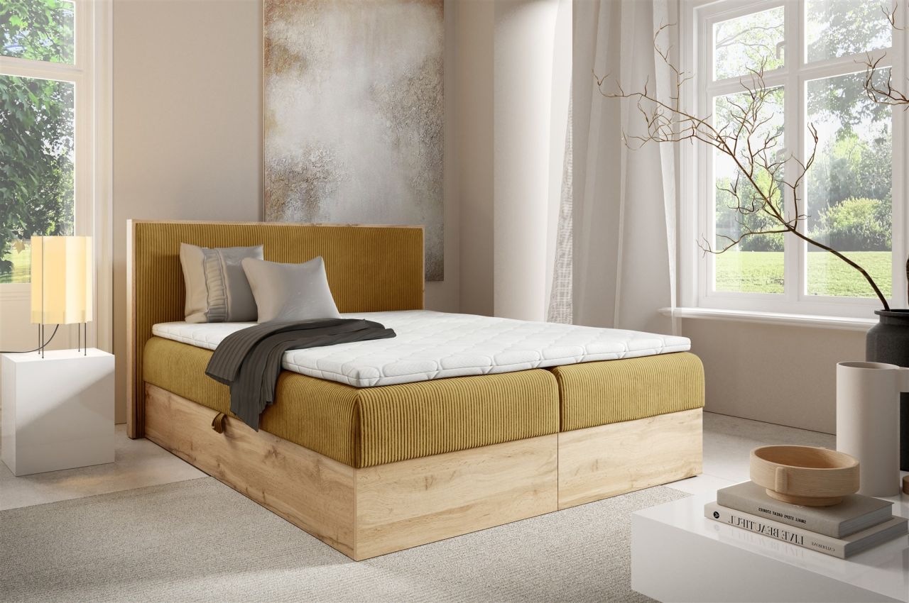 Boxspringbett Schlafzimmerbett ROLAND PREMIUM 200x200cm in Stoff Lincoln Honi...