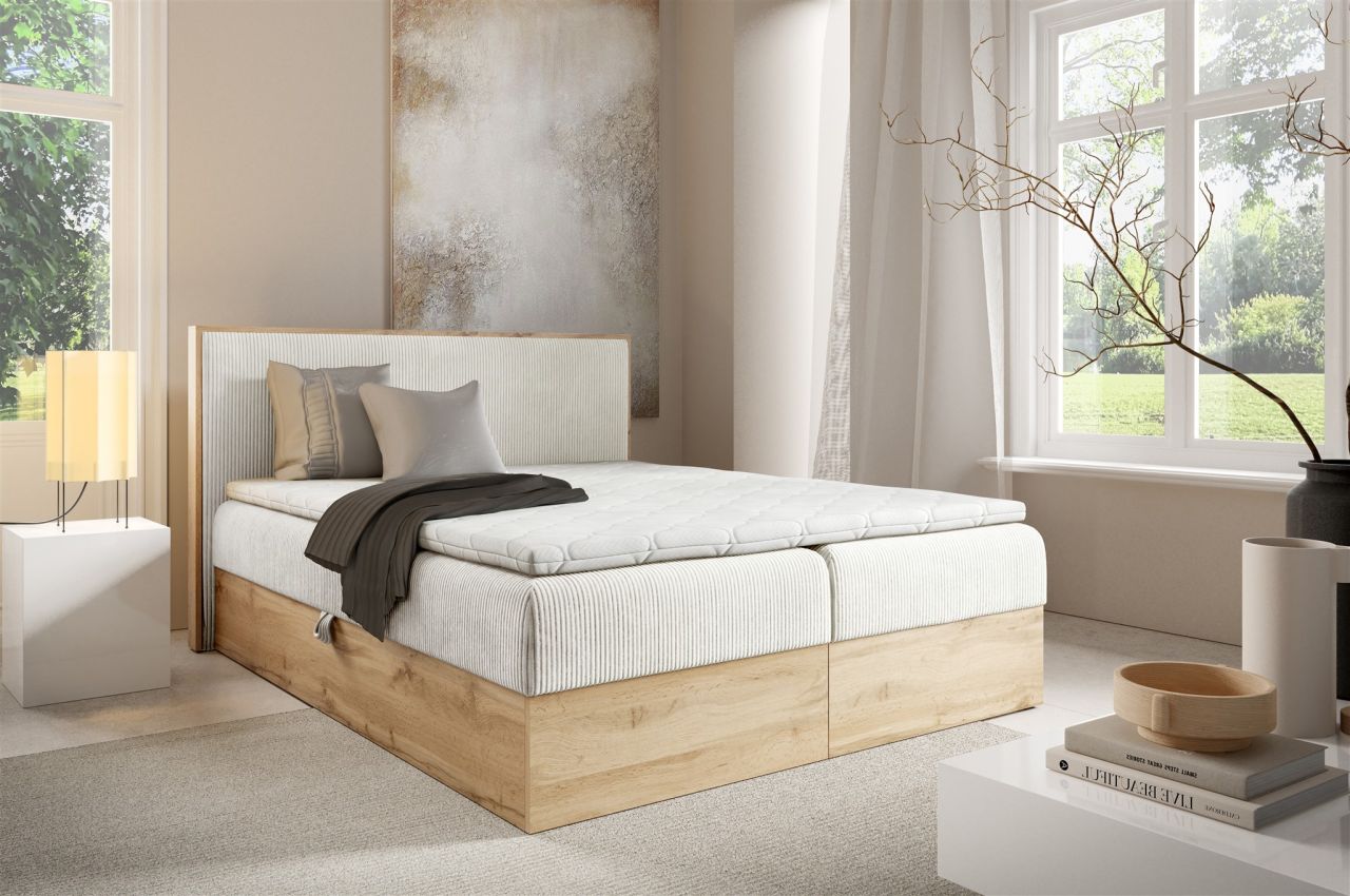 Boxspringbett Schlafzimmerbett ROLAND 120x200cm in Stoff Lincoln Creme