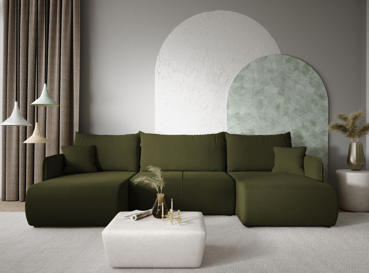 Wohnlandschaft Sofa mit Schlaffunktion CALGARY Stoff Curio Grün