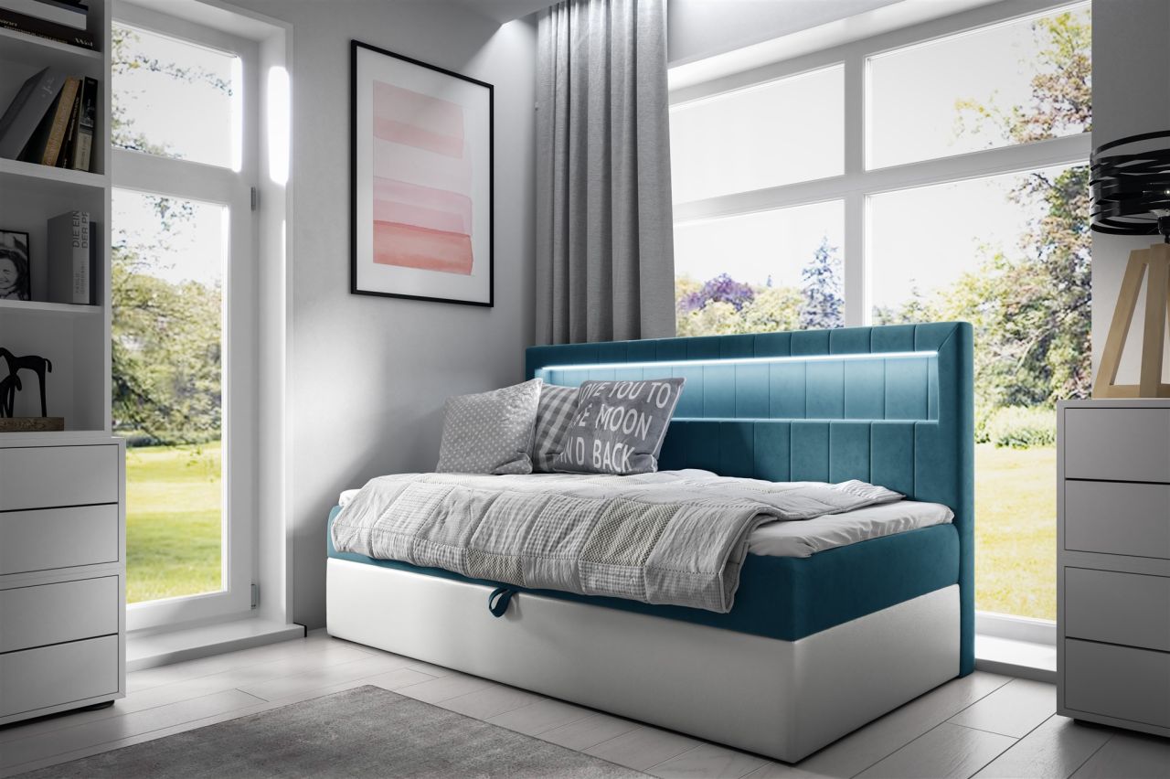 Boxspringbett Gästebett Kinderbett FABIAN Nr.2 100x200cm Weiss-Türkis