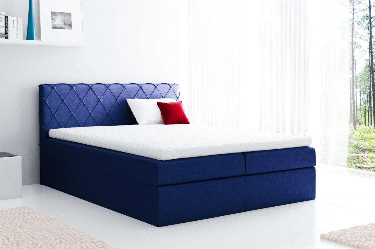 Boxspringbett Schlafzimmerbett GRETA 180x200cm Stoff Blau