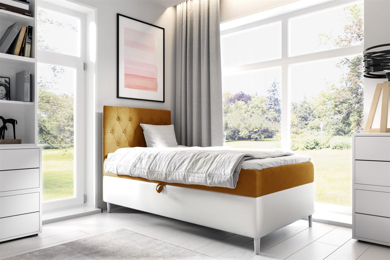 Boxspringbett Gästebett Kinderbett FINJA Nr.1 100x200cm Weiss-Gelb