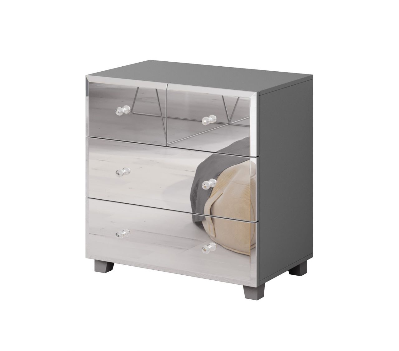 Kommode SHINE Schubladenkommode Grau-Spiegel 72x75 cm