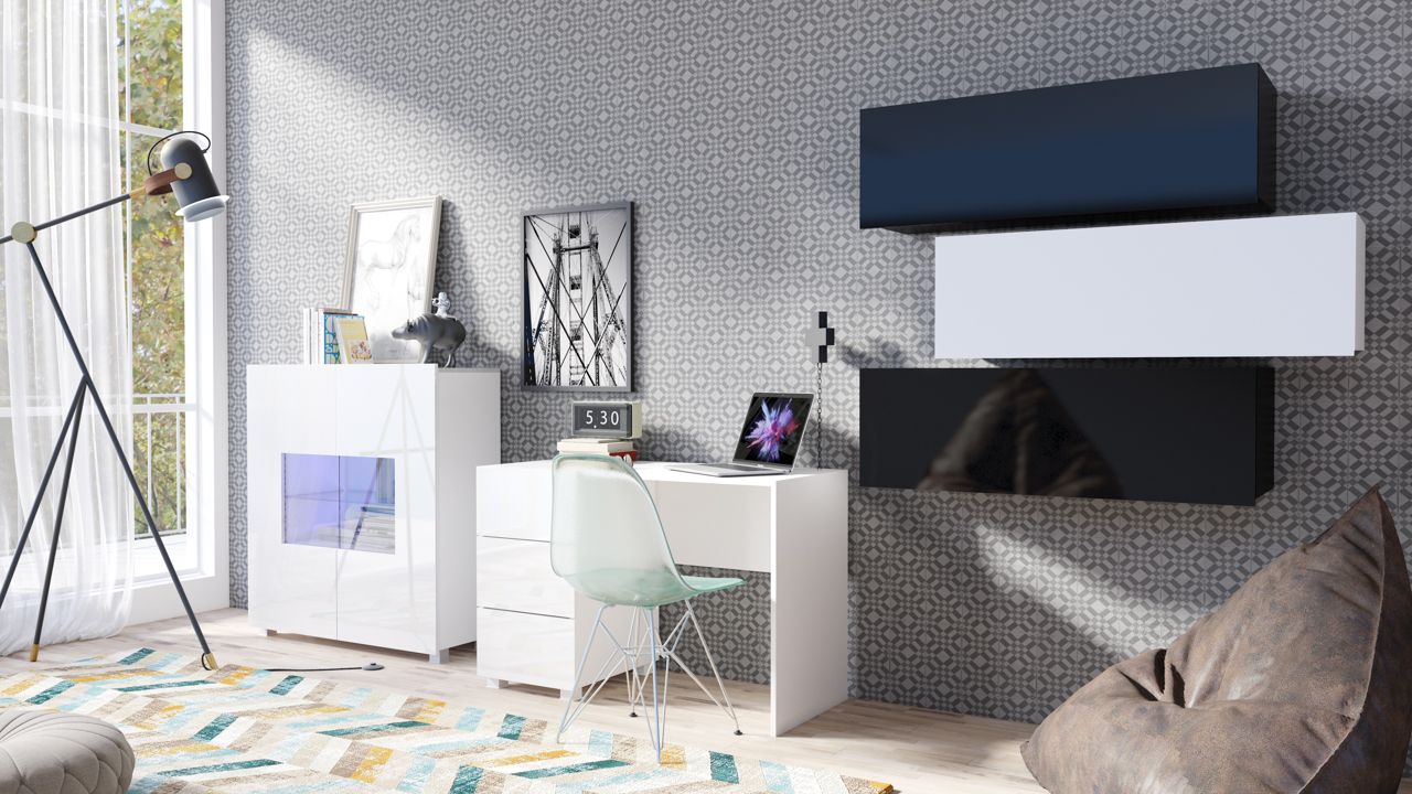 Kinderzimmer Jugendzimmer Set 5 tlg - LABRI 2 - Weiss- Schwarz HGL