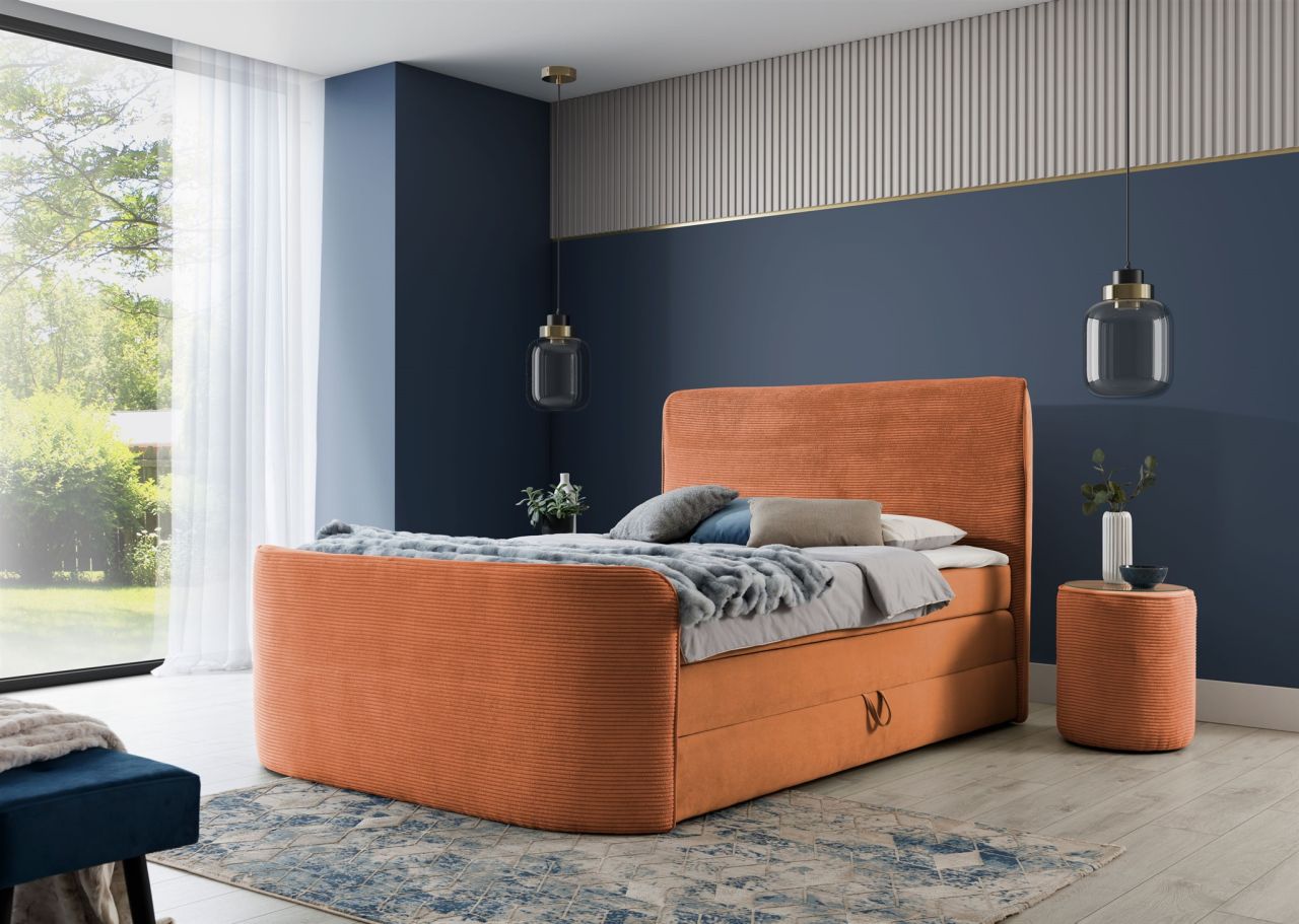 Boxspringbett Schlafzimmerbett BODY 200x200cm in Stoff Rostbraun inkl. Bettka...