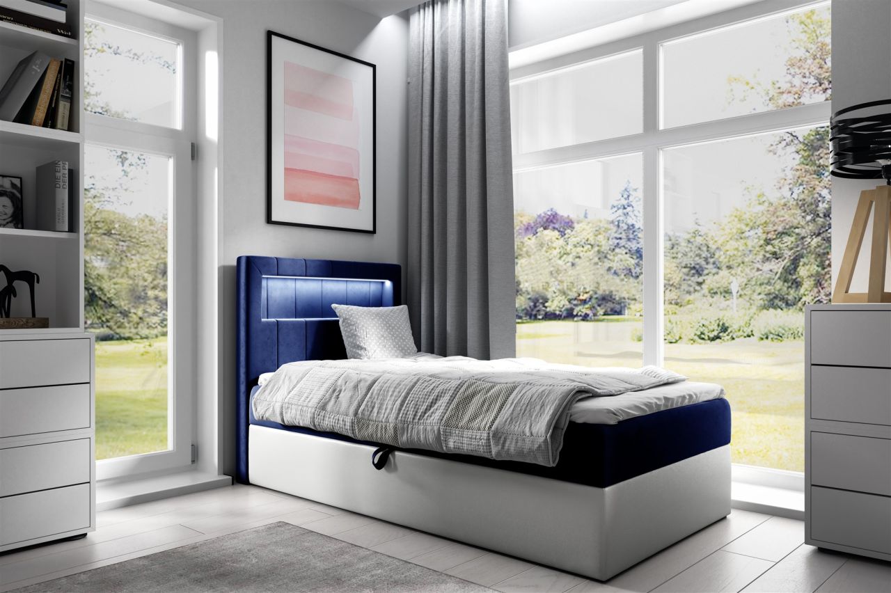 Boxspringbett Gästebett Kinderbett FABIAN Nr.1 80x200cm Weiss-Blau