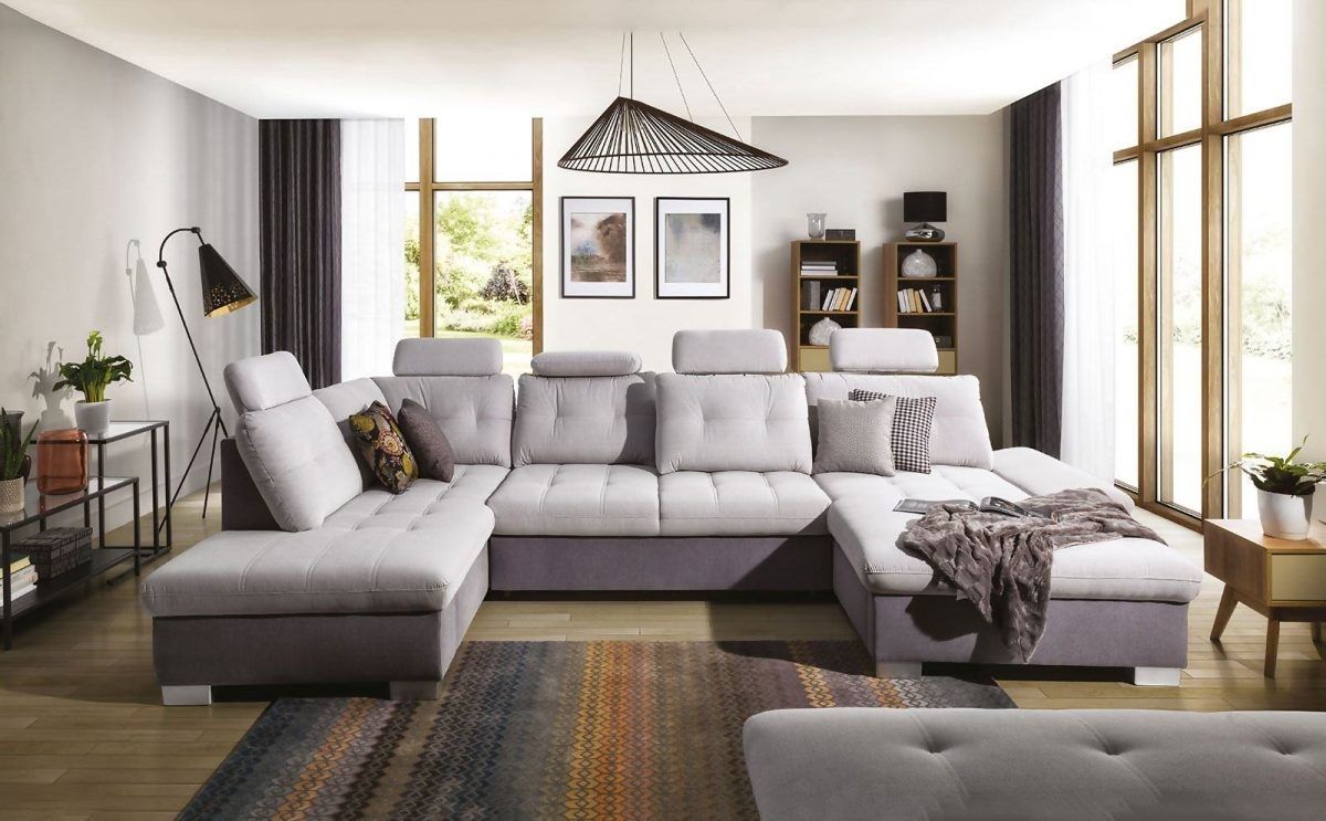 Couchgarnitur REMON mit Schlaffunktion Ottomane Rechts Grau/ Hellgrau