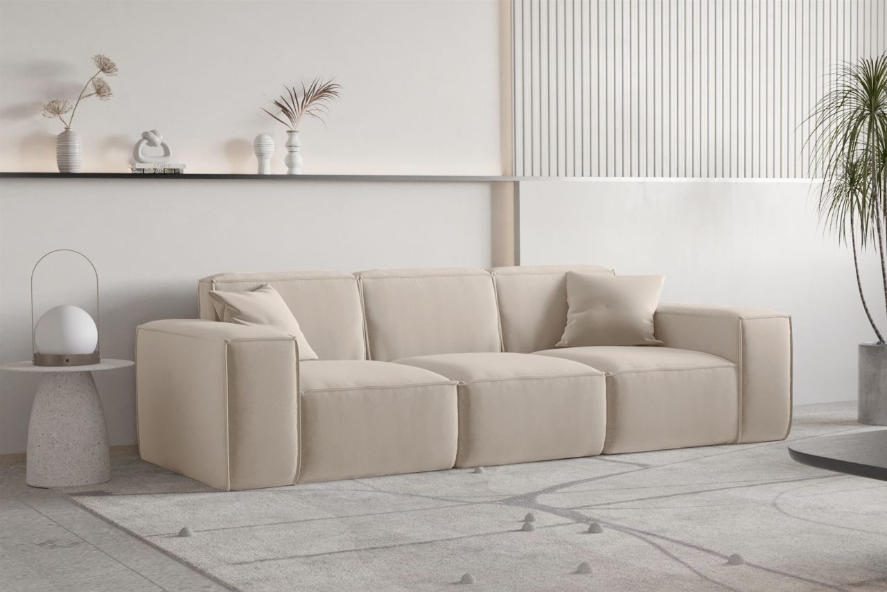 Sofa Designersofa CELES PREMIUM 3-Sitzer in Stoff Opera Velvet Sand