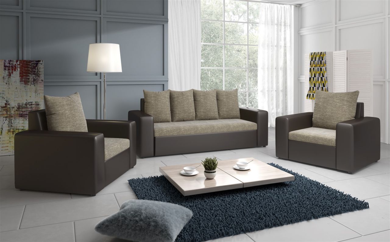 Sofa Set NINA 3-1-1 Sofagarnitur in Braun / Cappuccino