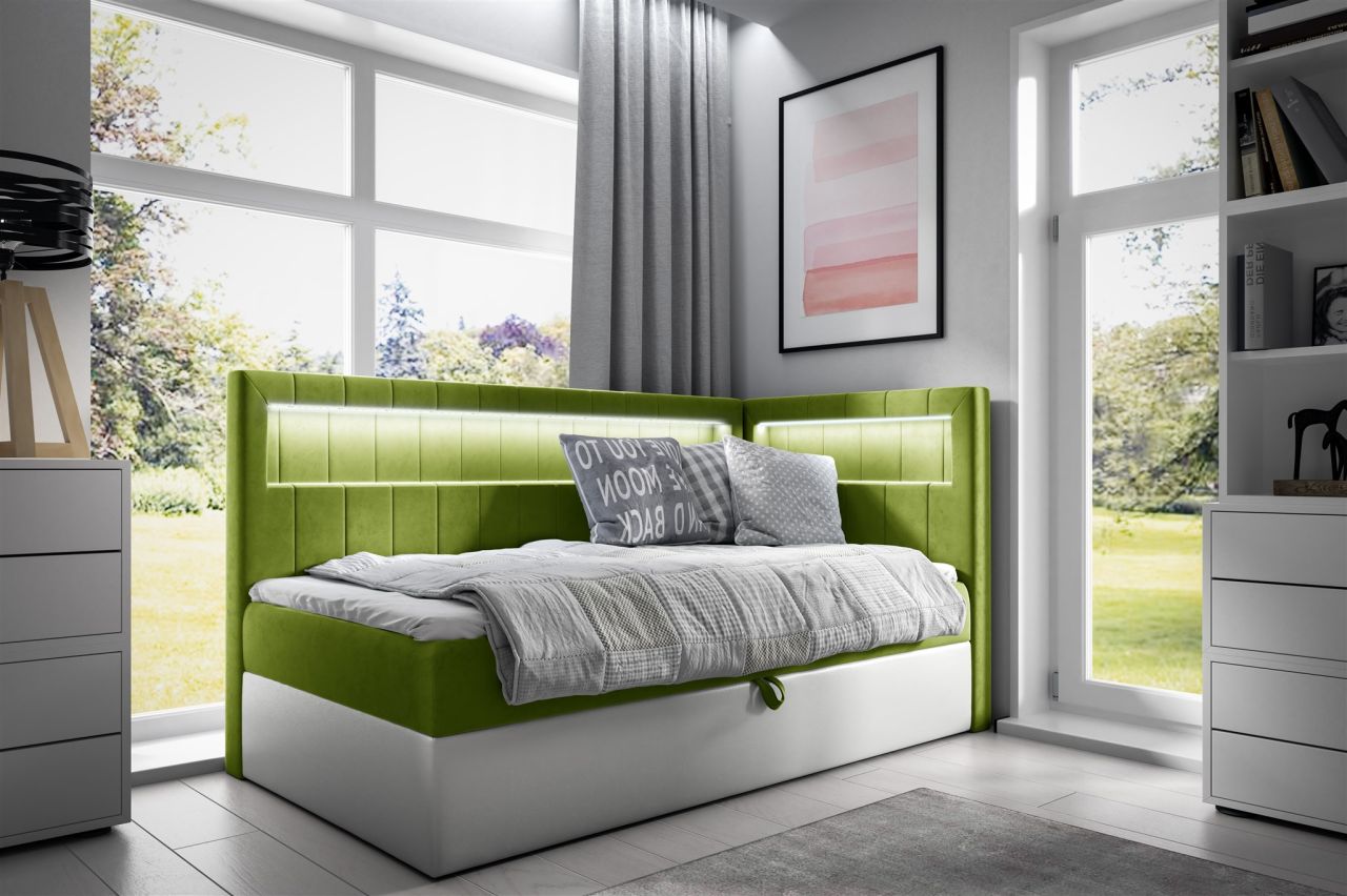 Boxspringbett Gästebett Kinderbett FABIAN Nr.3 80x200cm Weiss-Grün Seite Rechts