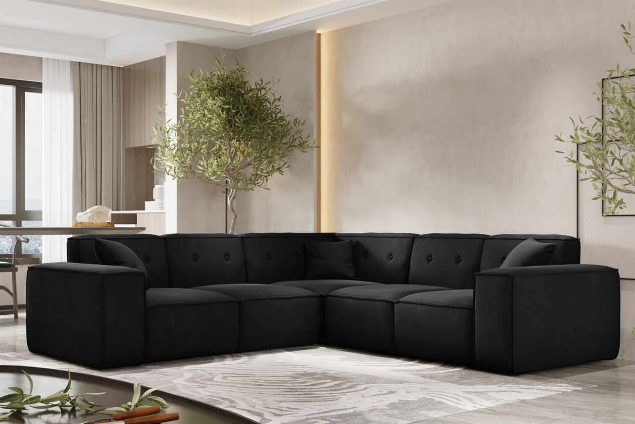 Ecksofa Designersofa CESINA in Stoff Opera Velvet Schwarz Seite Universal
