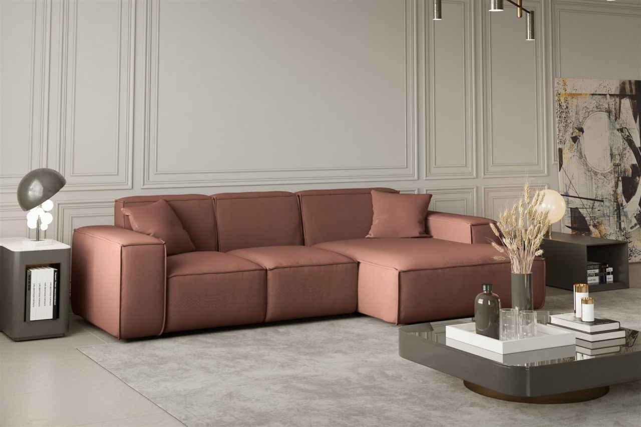 Ecksofa Designersofa CELES in Stoff Opera Velvet Kupferbraun Ottomane Rechts