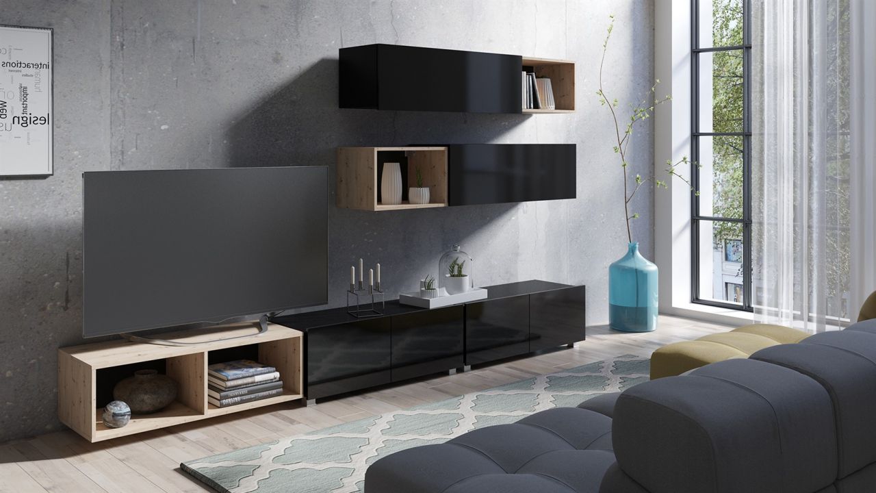 Mediawand Wohnwand 7 tlg - KAVOS 6 - Schwarz Hochglanz