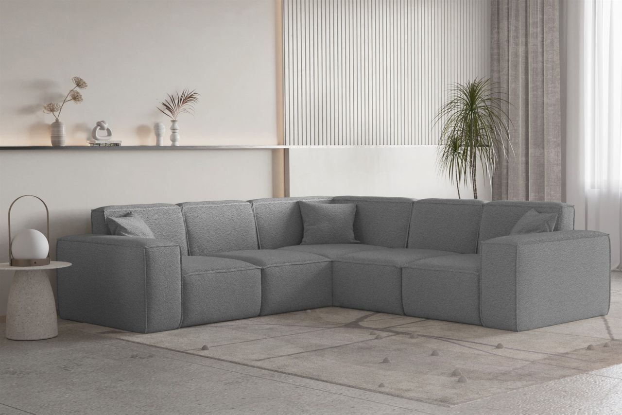 Ecksofa Designersofa CELES PREMIUM Stoff Ascot Bukla Grau Seite Universal