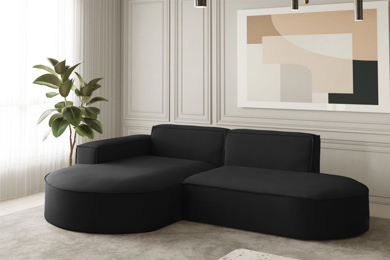 Ecksofa Designersofa PALMA XS in Stoff Opera Velvet Schwarz Ottomane Links