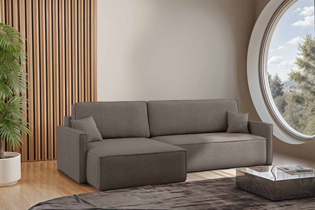 Ecksofa Schlafsofa Sofa LOUIS Stoff Scala Taupe Ottomane Links