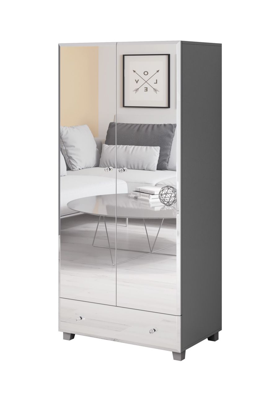 Drehtürenschrank Schrank SHINE Grau-Spiegel 86x185 cm