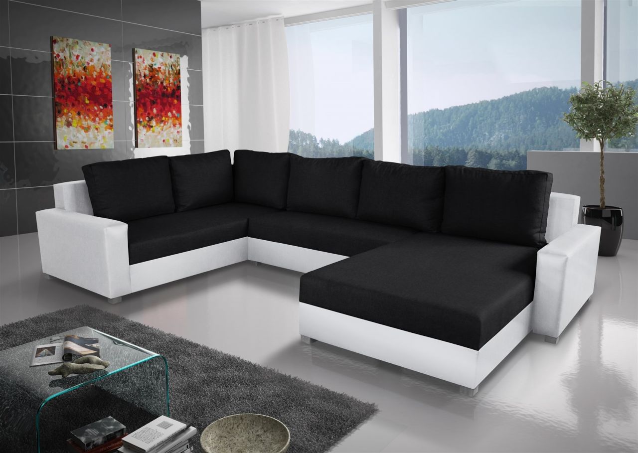 Couchgarnitur GRADO mit Schlaffunktion Otto.. Rechts Weiss/ Schwarz