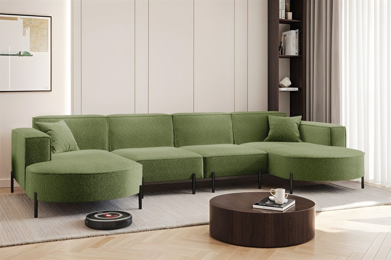 Wohnlandschaft U-Form Sofa VALENCIA XL in Stoff Quelle Hellgrün