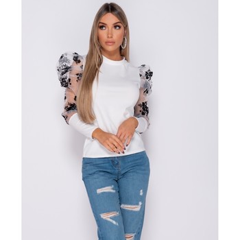 Parisian  Blusen Floral Flockdruck Puffärmeln High