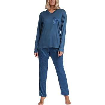 Admas Pyjama-Sets Pyjama Hausanzug Hose Top Langarm Satin Leopard