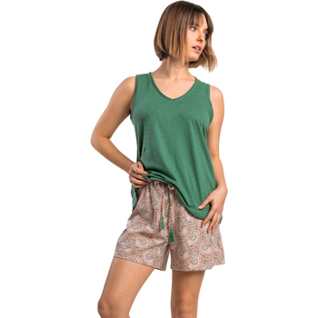 Admas  Pyjama-Sets Pyjama Shorts Tank Top Green Garden
