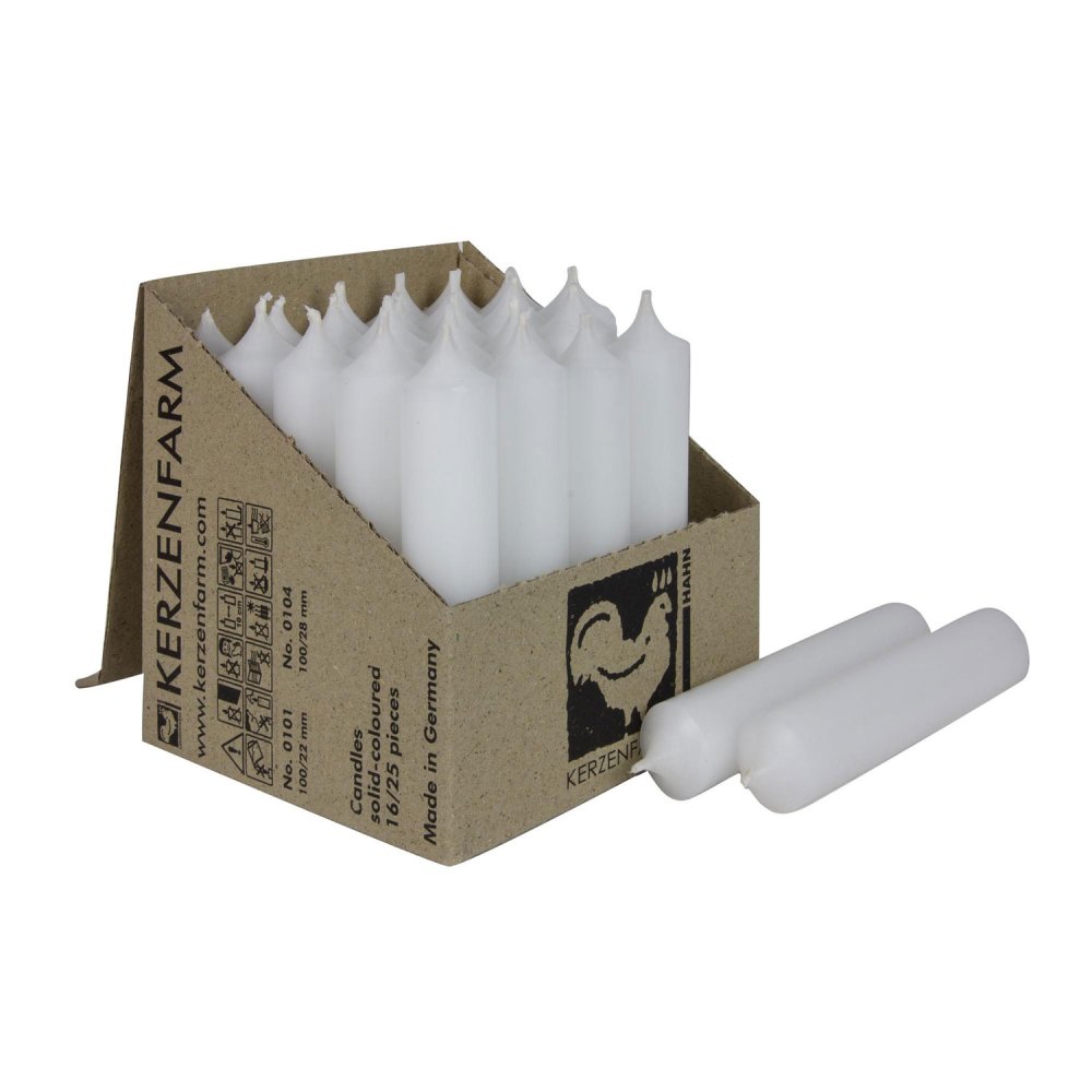 25 Stabkerzen Weiß 100 x 22 mm Kerzenfarm Kerzen Candle